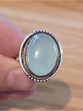 Handcrafted Silver Overlay Ring Featuring Chalcedony Gemstone Southwestern